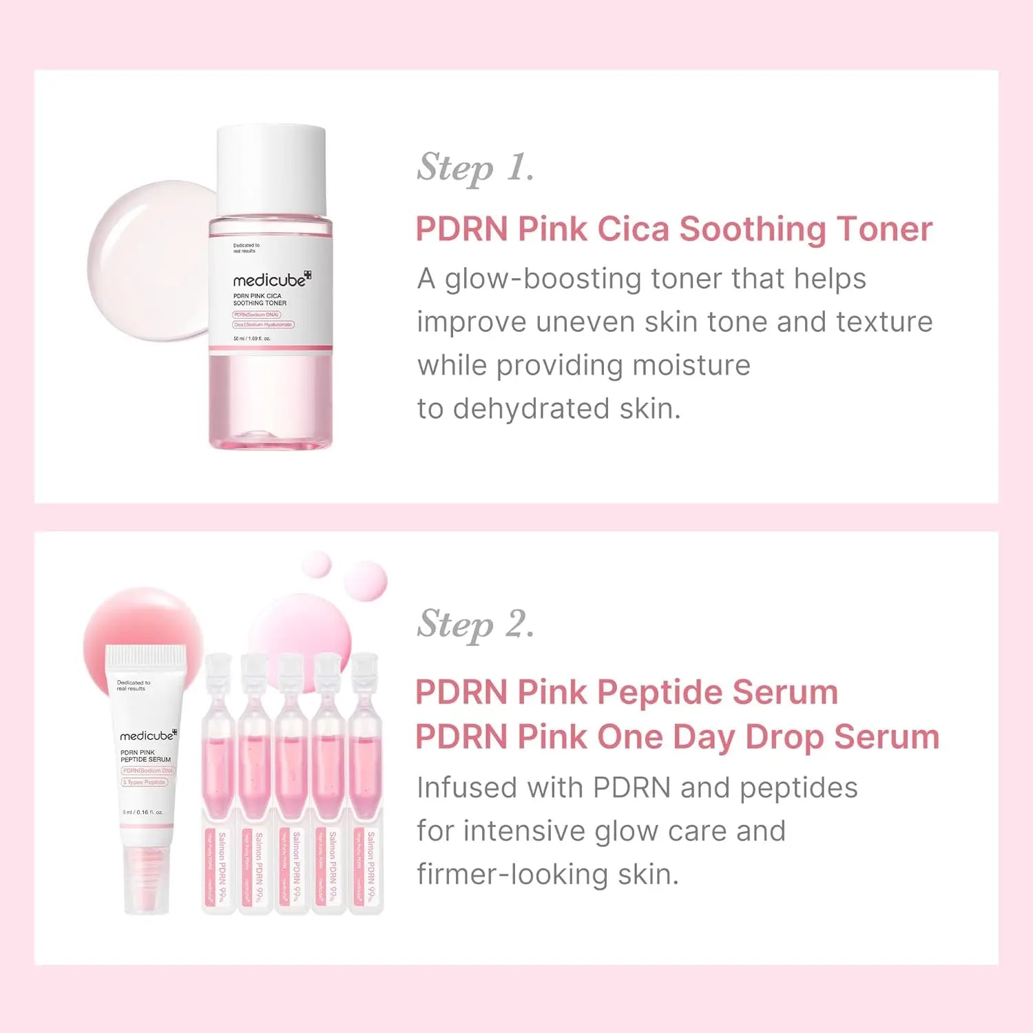 medicube PDRN Trial Kit  Glass Glow Mini Skincare Set with Toner Serum  Sheet Mask for Hydrating Firming Moisturizing