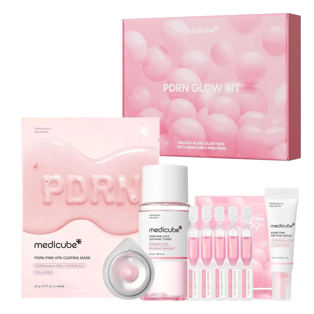 medicube PDRN Trial Kit  Glass Glow Mini Skincare Set with Toner Serum  Sheet Mask for Hydrating Firming Moisturizing